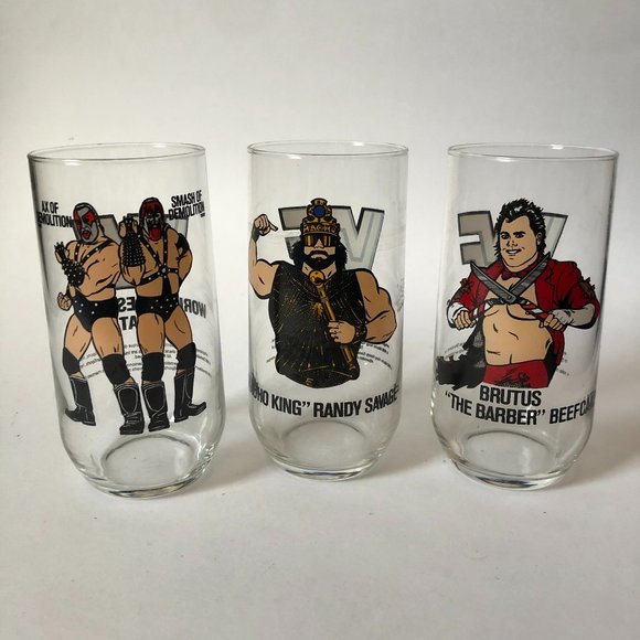 Vintage Other - VINTAGE 1990 WWF Wrestling Glasses Set